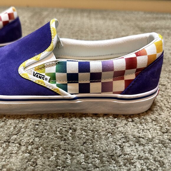 Vans - Purple Suede and Multi-Colored Checkerboard Slip On - Men's Size 11 - Picture 6 of 11